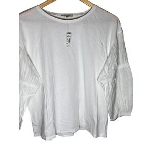 Madewell White Top Blouse Cotton‎ Long Sleeve Ruffle Details Womens Size M